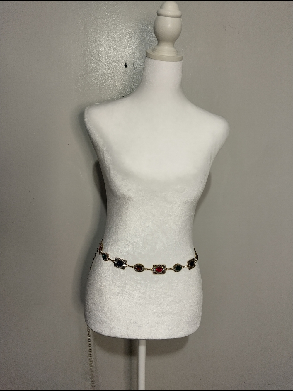 Gold Chain Link Decorative Waist Belt with Multicolor Stones